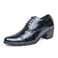 British style men's high heel dress shoe in glossy blue and black marble pattern - 38 / Inked Marble Pattern Style (QM-369) / Blue
