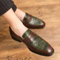 Mocassini vintage da uomo in stile britannico con motivo a coccodrillo marrone e verde - 38 / Verde Marrone (5861)