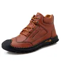 Men's brown leather high-top Martin boots with stitched details and durable sole - 38 / Red Brown