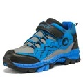 Duurzame blauw-grijze hoge winter wandelschoenen voor jongeren met sportief bergmotief - Saffierblauw