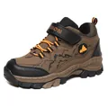 Duurzame bruin-zwarte outdoor wandelschoenen voor tieners met berggrafiek en klittenbandsluiting - Donkerbruin (Dun)