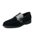 Mocassini classici da uomo in pelle scamosciata blu navy con cinturino in pelle nera - 38 / Scarpe in Pelle a Punta (XRS-8006) / Blu