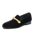 Mocassins élégants en velours noir pour hommes avec boucle décorative en corde dorée chic - 38 / Noir (YP-5688)