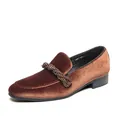 Mocassins élégants en velours marron pour hommes avec détail de sangle en corde torsadée - 38 / Marron