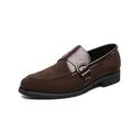 Mocassini da uomo in pelle scamosciata marrone con fibbia metallica e cinturino lucido - 38 / Scarpe in Pelle a Punta (XRS-8006) / Marrone