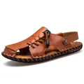 Sandali da spiaggia da uomo in pelle marrone con coulisse e cinturino regolabile - 38 / Marrone Rossastro (JD2166)