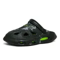 Men's black and green graffiti clogs with thick soles and star pattern - 39 / Black Green