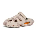 Comodi saboti beige da uomo con simpatico motivo a gatto e spesse suole arancioni - 39 / Cachi (2210-3)