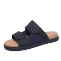 Bequeme schwarze Herren Strand-Sandalen mit strukturierter Sohle und dicker Sohle - 39 / Schwarz