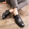 Classic black men's leather dress shoes with lace-up design for business formal wear - 38 / Black