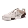 Men's low-top suede sneakers in beige and brown with lace-up design for casual wear - 38 / Color Block Patchwork Style (815) / Beige Brown