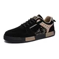 Trendy black suede low-top men's sneakers with khaki accents and traditional crane graphic - 38 / Crane Print Style (813) / Black Beige