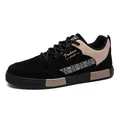 Men's suede low-top casual sneakers in black and beige with Fashion Sport detail - 38 / Color Block Patchwork Style (815) / Black Beige