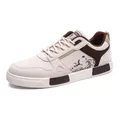 Men's casual low-top suede sneakers with crane print and brown accents in beige - 38 / Crane Print Style (813) / Beige Brown