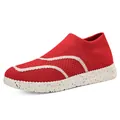Red breathable knitted slip-on sneakers with speckled sole for casual outdoor walking and sports - 36 / Red