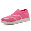 Stylish breathable pink knit slip-on running sneakers with speckled white sole - 36 / Wine Red