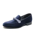 Mocassins élégants en velours bleu marine pour hommes avec détail de corde tressée SKU - 38 / Bleu (YP-5688)