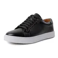Klassieke zwarte lederen heren sneakers met een dikke witte zool en zwarte veters - 38 / Low-Top Skateschoenen (9881) / Zwart