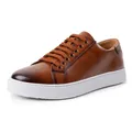 Casual herensneakers van bruin leer, laag model met witte dikke zool en bruine veters - 38 / Low-Top Skateschoenen (9881) / Bruin