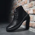 Stylish men's high-top black leather Martin boots with vintage textured finish. - 38 / Single Lining Style (89071) / Black