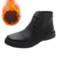 Black men's high-top leather Martin boots featuring a warm thick fleece lining - 38 / Faux Fur Lined Style (89071) / Black
