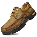 Zapatos casuales de cuero marrón para hombre con suela de goma duradera - 38 / Estilo con Cordones (3238) / Caqui