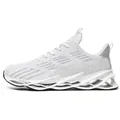 Detailed profile view of white men's blade sneakers with breathable flyknit mesh upper - 39 / Casual Style (8812) / White