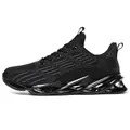 Side view of black breathable fly-knit running shoes for men with unique blade sole design - 39 / Casual Style (8812) / Black