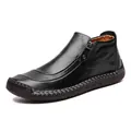 Casual zwarte leren enkellaarsjes voor heren met handstiksels en rits aan de zijkant - 40 / Enkele Schoenen (YDSD-5710) / Zwart