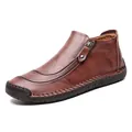 Premium handgestikte donkerbruine leren casual herenlaarzen met een handige ritssluiting aan de zijkant - 40 / Enkele Schoenen (YDSD-5710) / Roodbruin