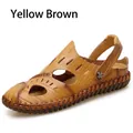 Sandalias de cuero para hombre caladas en marrón amarillo para playa y verano casual - 38 / Marrón Amarillento