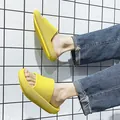Summer yellow thick-soled platform slide slippers for indoor home and bathroom use - 38 / Yellow