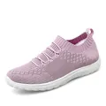 Pink breathable fly-knit mesh slip-on sneakers for women with flat comfortable soles - 38 / Pink