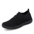 Breathable black fly-knit mesh slip-on sneakers for women daily casual walking shoes - 38 / Black