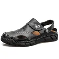 Handgemaakte zwarte leren herensandalen met zachte zool en ademend ontwerp voor de zomer - 38 / Zwarte Stijl (682) / Zwart