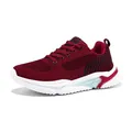 Breathable maroon flyknit running sneakers for women featuring a chunky white sole - 35 / Red