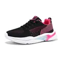 Breathable fly-knit women's outdoor running sneakers in black and pink mesh upper - 35 / Black Pink