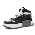 Sneaker alte da uomo in stile Harajuku bianco e nero con suole spesse e lacci a strati - 39 / Bianco e Nero (H7)