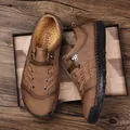 Zapatos de conducción casuales marrón vintage para hombre con detalles cosidos a mano de calidad - 40 / Marrón Oscuro