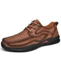 Ademende bruine heren outdoor lederen schoenen met een dikke comfortabele antislipzool - 38 / Bruin (Opengewerkt)