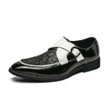 Elegant mens black and white patent leather dress shoes with buckle and glitter details - 38 / Black