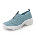 Women's blue breathable fly-knit mesh slip-on wedge sneakers with thick platform soles - 38 / Blue (2098)