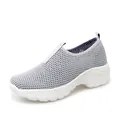 Grey fly-knit mesh slip-on sneakers with thick white platform soles for women - 38 / Light Grey (2098)