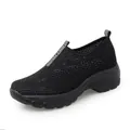 Black breathable flyknit women's mesh sneakers with thick platform wedge soles - 38 / Black (2098)
