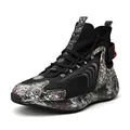 Stijlvolle heren high-top basketbal sneakers met zwarte marmeren patroon voor dagelijks gebruik. - 40 / Zwart (BJ-2009)