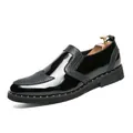 Black patent leather men's Brogue shoes with rivet detailing and slip-on design. - 38 / Black