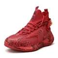 Rode high-top heren basketbal sneakers met een stijlvol zwart marmeren patroon zoolontwerp - 40 / Rood (BJ-2009)