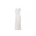 Elegant white satin backless maxi dress with delicate side ribbon ties. - S / Dresses / White