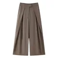 Pantalon large plissé marron élégant à taille haute pour femme au style minimaliste - Kaki