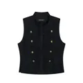 Vintage style slim fit black vest with decorative rope knots and metallic buttons - XS / Tops / Black